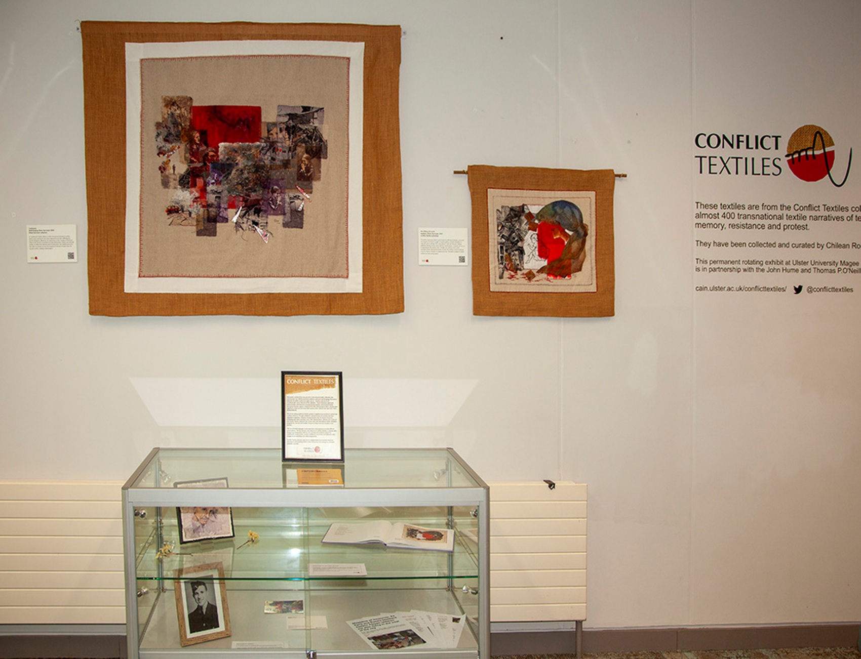 Installation of 2 of Eileen Harrisson's conflict textiles (Photo: Martin Melaugh)